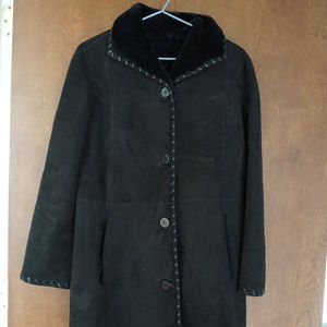 Ladies Black Shearling 3/4 Coat Size Med